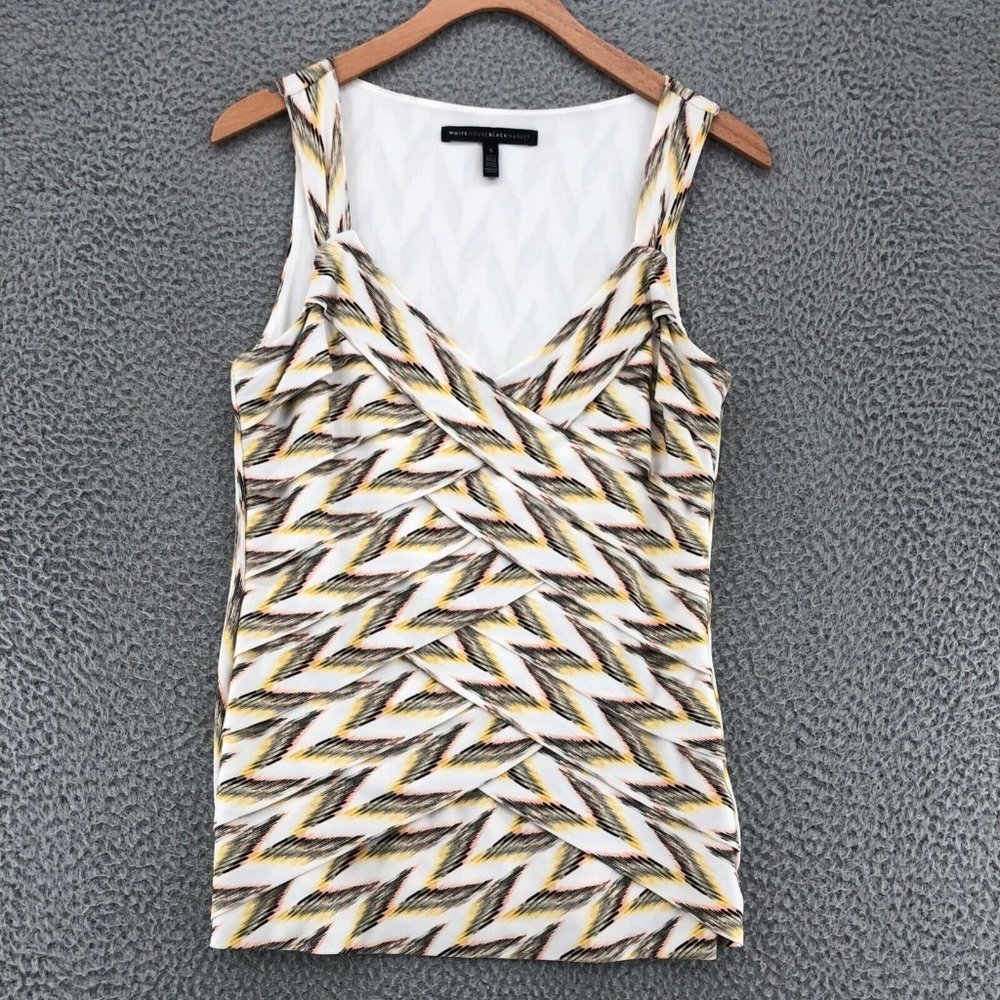 White House Black Market Blouse Womens Small White Colorful Sleeveless Pleated